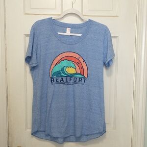 3/$12 Beaufort Graphic Tee - Light Blue with Coral & Teal Design